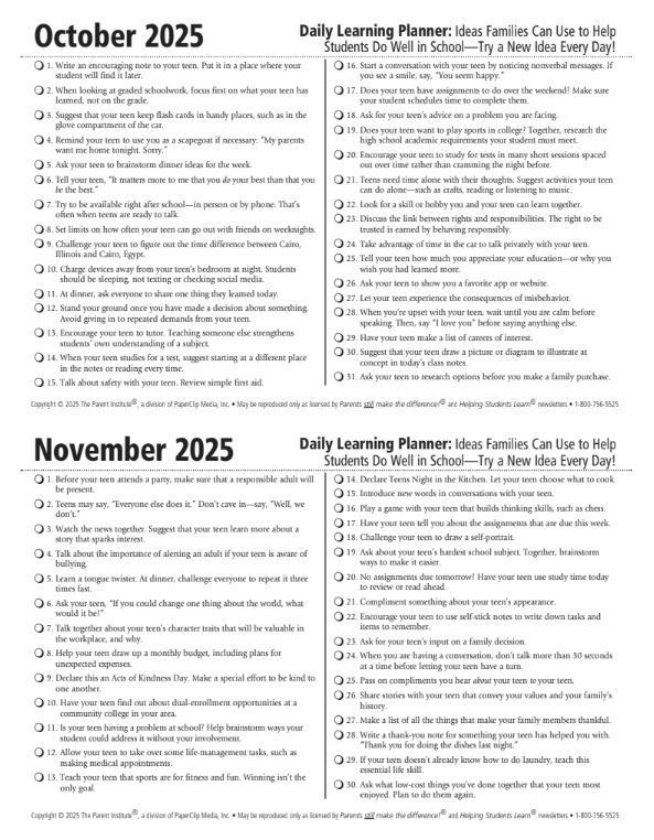 Daily Learning Planner HS