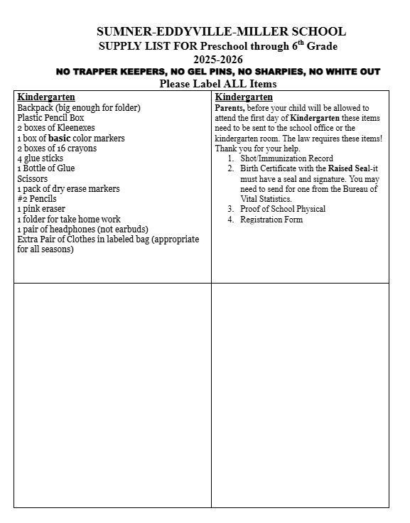School Supply List 