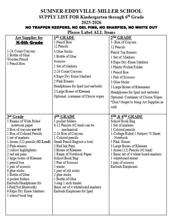 School Supply List 