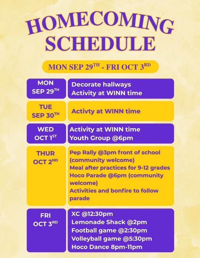 Homecoming Schedule 