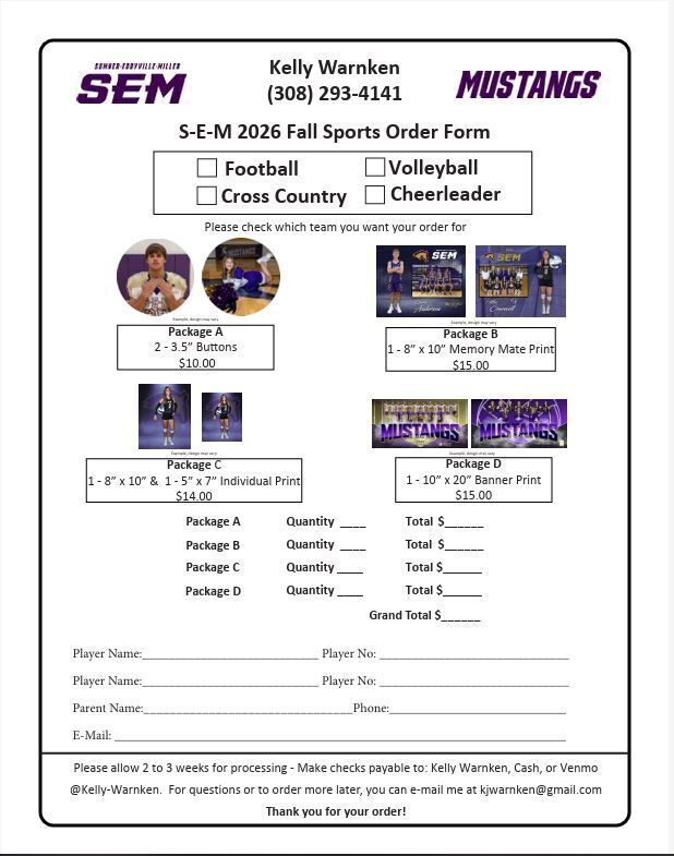 Fall Sports Photo Order Forms 2026