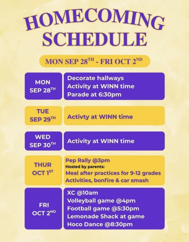 Homecoming Week Schedule 2026