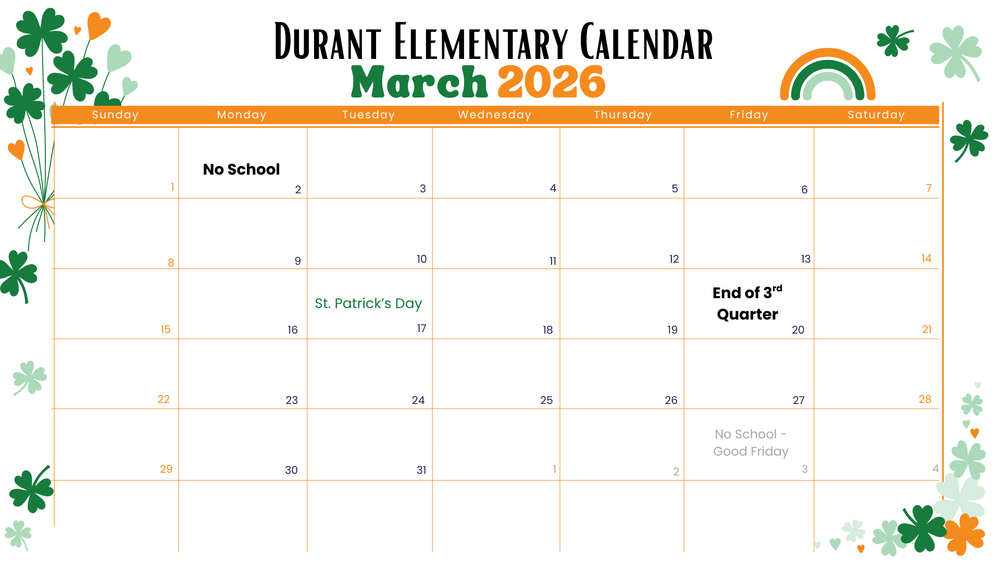 Durant March Calendar