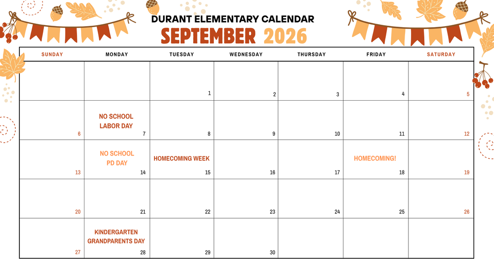 Durant  26 September Calendar