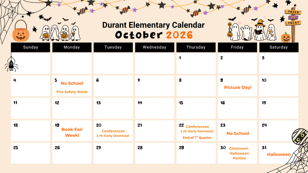 Durant October Calendar