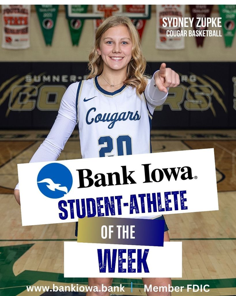 Bank Iowa Student-Athletes of the Week: Sam Egan and Sydney Zupke  Sam has found success on and off the mat during his career at SF.  He's a two-time state qualifier who recently won his 100th career match.  Sam is not only successful on the mat as a wrestling team captain but also in the classroom as an honor student. "Sam strives to lead, inspire, and encourage his younger teammates.  He has put a lot of effort into his craft and hopes to help lead and motivate his team to achieve their lofty goals this season." - Coach Meyer.  Sydney has transformed her game this season and is leading the Cougars in scoring, averaging 18.5 pts per game. In recent action, Sydney helped lead the Cougars to a victory over Oelwein scoring a career high 29 points.  "Sydney always brings a tremendous amount of toughness and passion for competing each night for her team. We are very proud of her." - Coach Krueger