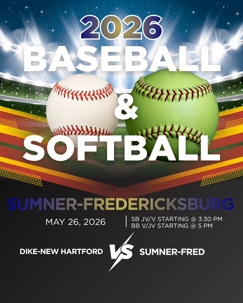 It’s officially “leave work early for a ballgame” season. The soundtrack of summer: 3:30 & 5:30 Home game startsAluminum bat noises Ball park songsParents and fans cheering Cougar Baseball & Softball are back at it this week!Upcoming SFHS Events the week of May 25 May 25: No EventsMay 26: JV/V Baseball/Softball vs DNH (SB: JV @ 3:30 & Varsity to follow. Varsity BB will play at 5 pm)May 27: No EventsMay 28: JV/V SB/BB @ East Marshall 5 pmMay 29: JV/V SB vs West Central 3:30 pm. JV/V BB vs Waukon 3:30 pmMay 30: Jesup Softball Classic @ Jesup 9:00 amMay 31: No Events Full Calendar and Details: https://www.gobound.com/ia/schools/sumnerfredricksburg