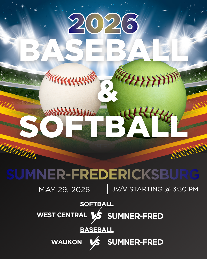 It’s officially “leave work early for a ballgame” season. The soundtrack of summer: 3:30 & 5:30 Home game startsAluminum bat noises Ball park songsParents and fans cheering Cougar Baseball & Softball are back at it this week!Upcoming SFHS Events the week of May 25 May 25: No EventsMay 26: JV/V Baseball/Softball vs DNH (SB: JV @ 3:30 & Varsity to follow. Varsity BB will play at 5 pm)May 27: No EventsMay 28: JV/V SB/BB @ East Marshall 5 pmMay 29: JV/V SB vs West Central 3:30 pm. JV/V BB vs Waukon 3:30 pmMay 30: Jesup Softball Classic @ Jesup 9:00 amMay 31: No Events Full Calendar and Details: https://www.gobound.com/ia/schools/sumnerfredricksburg