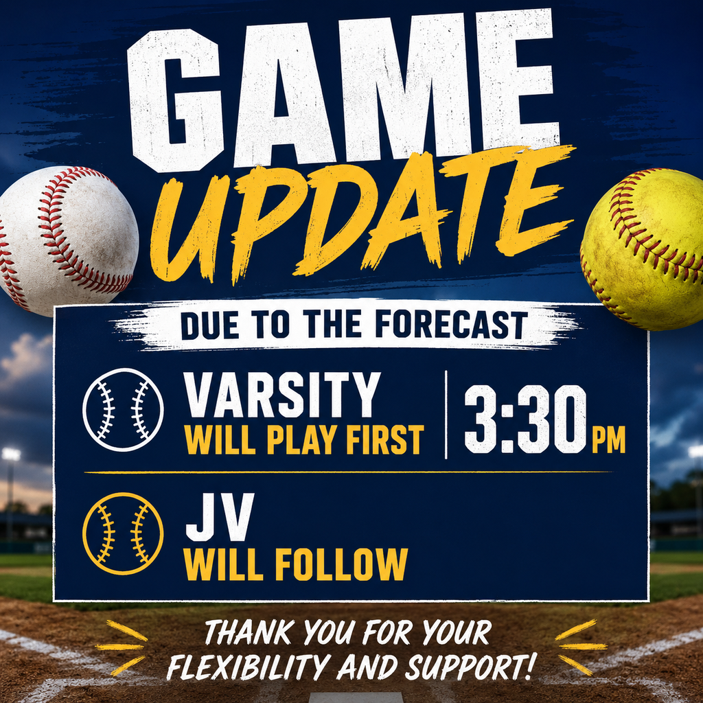 Due to the forecast for later today, we are going to flip our Varsity and JV games today for BB and SB for SFHS baseball and softball.  Varsity baseball and softball will start at 3:30 pm vs Hudson, and JV will follow the Varsity games. 