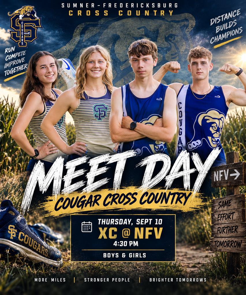 Upcoming S-F High School Events the week of Sept. 7: Sept 7: No Events Sept 8: JV/V VB (home) vs Wapsie Valley 5:30 pm Sept 9: No Events Sept 10: XC @ NFV 4:30 pm Sept 11: JJV/V FB @ NFV 5:00/7:30 pm Sept 12: Sept 13: No events