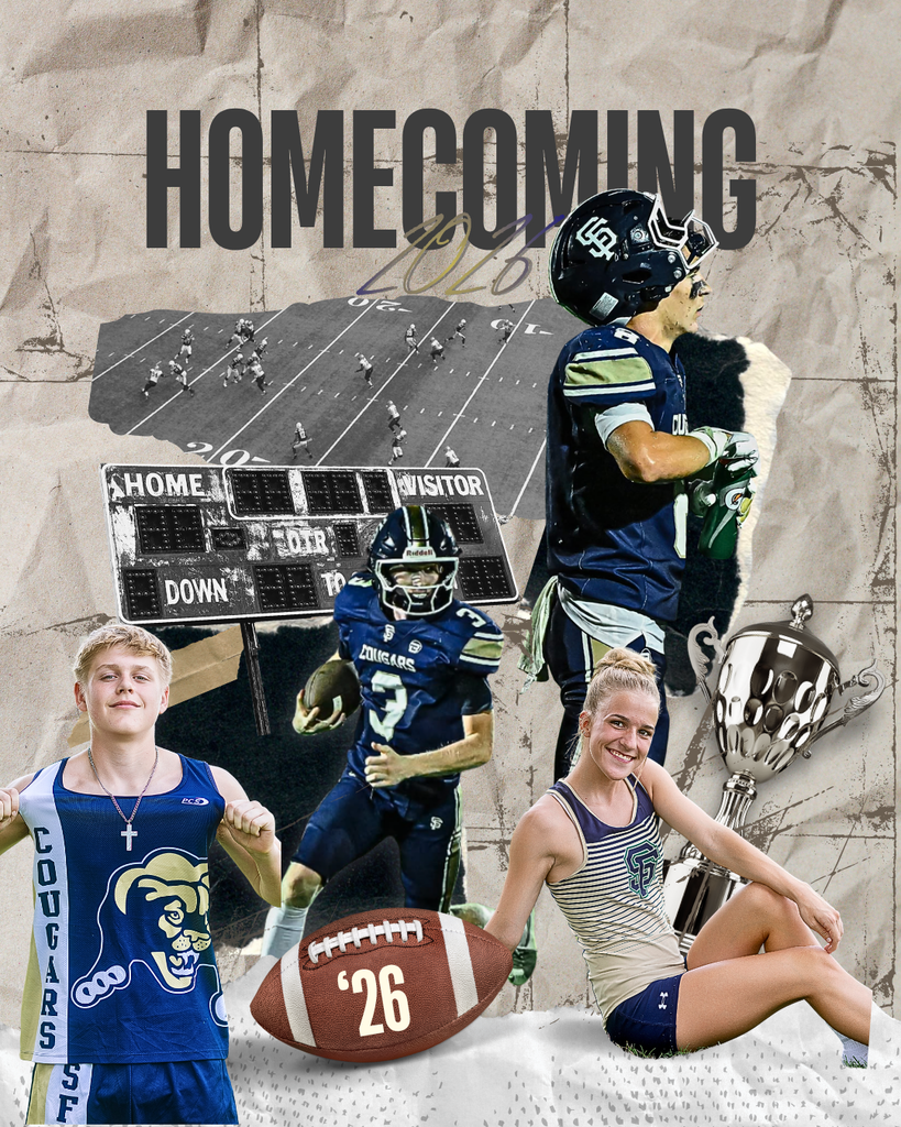 It’s HOMECOMING WEEK at Sumner-Fredericksburg! Come out, support our students, pack the stands, and help us make it a great Homecoming Week. Tuesday, Sept. 15 Cross Country @ Starmont — 4:40 PM JV/V Volleyball Triangular @ A-P — 5:30 PM Thursday, Sept. 17 JV/V Volleyball vs. Central Springs — 5:30 PM HOME — Homecoming Royalty Night Friday, Sept. 18 HOMECOMING FOOTBALL vs. Hudson JJV — 4:30 PM Varsity — 7:00 PM Pack the stands and bring the Cougar energy! Saturday, Sept. 19 Varsity Volleyball Tournament @ D-NH — 8:30 AM SFHS Homecoming Dance — 8:00 PM #Cougs