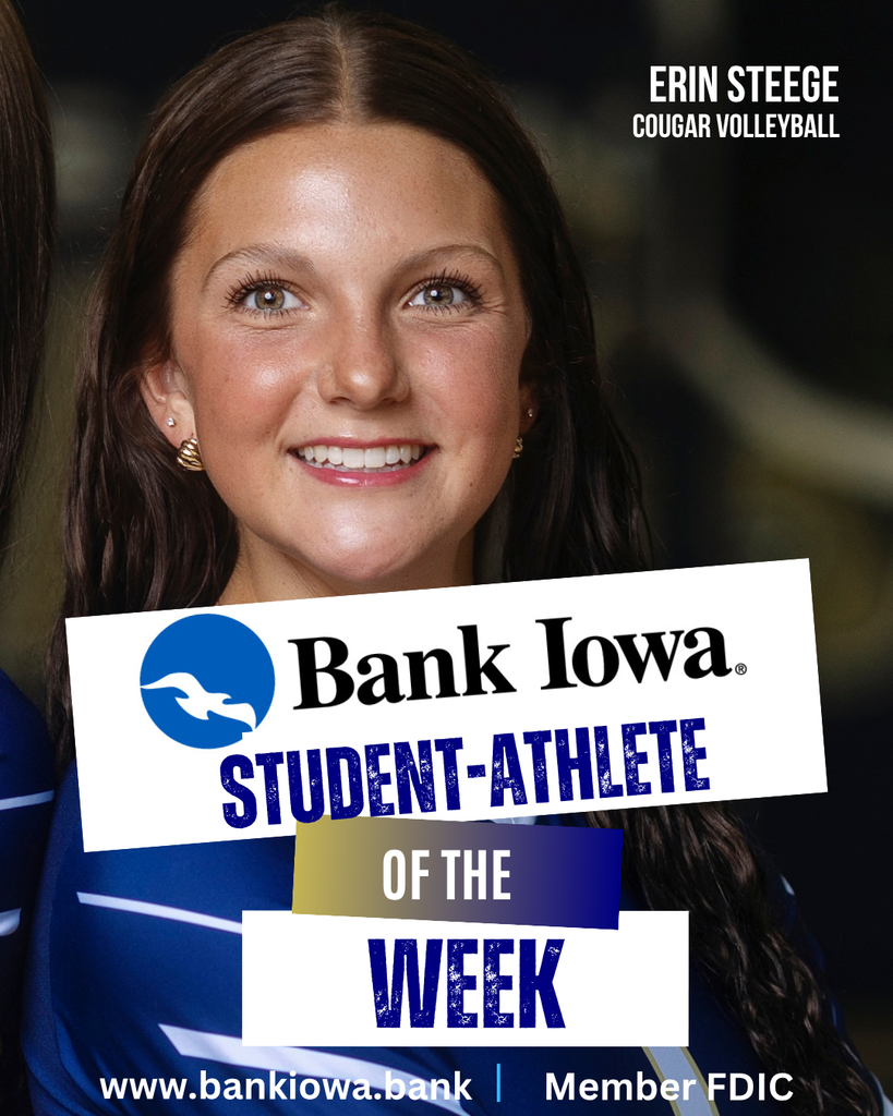 Bank Iowa SFHS Student-Athletes of the Week: Grayden Meyer and Erin Steege "Grayden never seeks the spotlight; instead, he chooses to lead by example. Day after day, he puts in the work with a humble and positive attitude. He shows tremendous determination, grit, and consistency through every mile on the course. Grayden sets a great example through his work ethic, perseverance, and commitment. We are proud of all he has accomplished and excited to watch his success continue both on and off the course." - Coach Jones "Erin is a strong defensive player and someone we can always count on to hustle and make a play for her team. What makes her even more special is the way she leads and puts the team first. She is always encouraging her teammates, working hard, and doing whatever she can to make the team better. She also just achieved 1,000 career digs, which is a huge accomplishment and we are so proud of her!" - Coach Mitchell