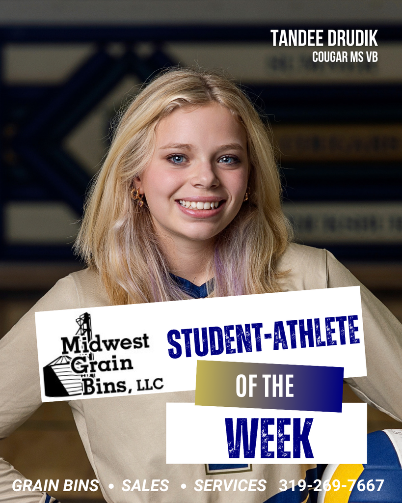 Midwest Grain Bins SFMS Student-Athletes of the Week: Gable Steffen & Tandee Drudik "Tandee has shown huge improvement over the course of two years in the programs. She has a never give up attitude and continues to get better every day. She shows up daily with a positive attitude and does whatever is asked of her and is willing to step out of her comfort zone." - Coach Sorenson "Gable has shown tremendous growth throughout the season, both as a quarterback and as a leader. He continues to work hard each day, takes responsibility for his role, and has become more confident leading the offense. Gable does a great job communicating with his teammates and continues to improve each time he steps on the field." - Coach Volker