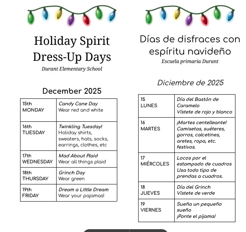 2025 Holiday Spirit Dress-Up Days