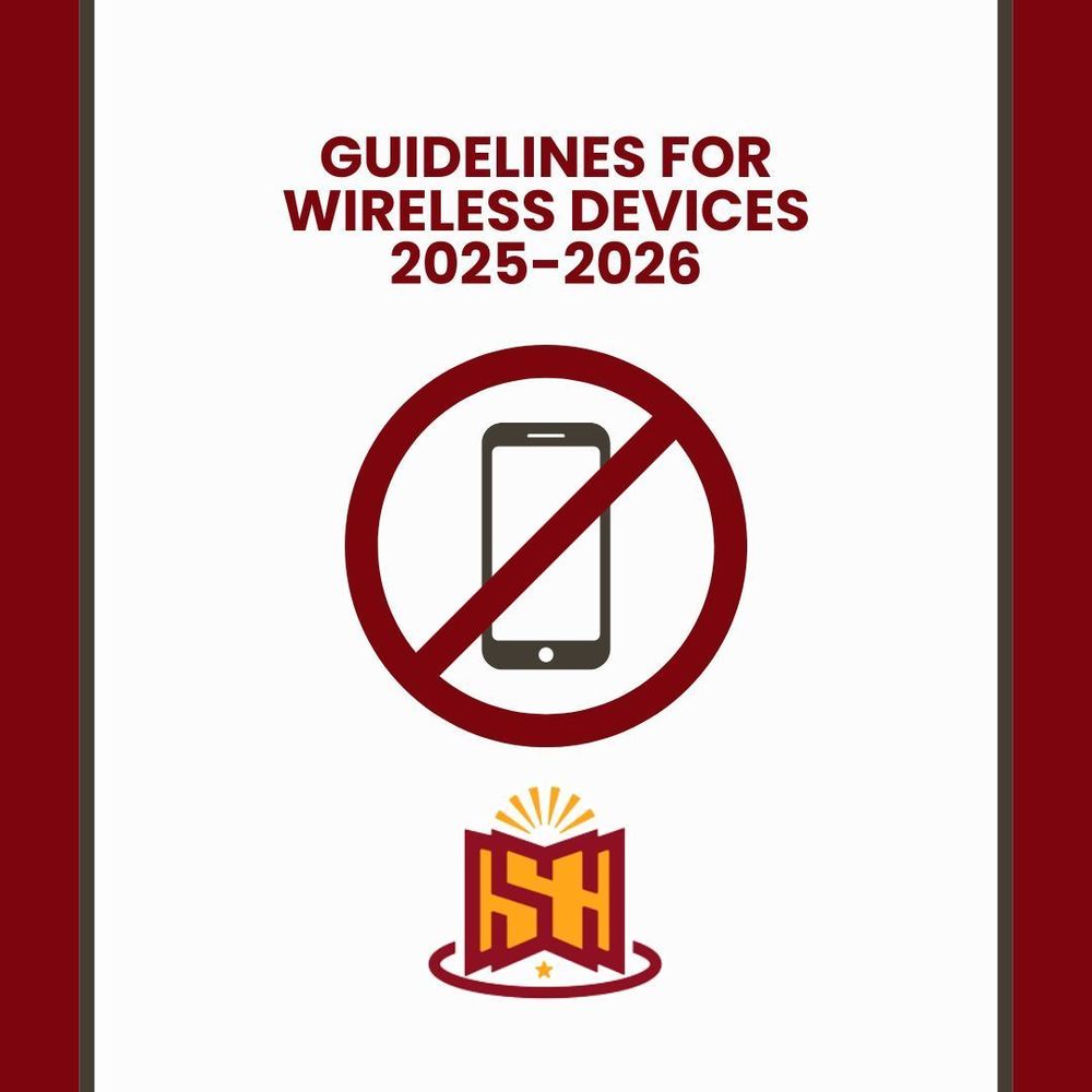 Alt text: "Poster titled 'Guidelines for Wireless Devices 2025-2026' features a crossed-out phone symbol, conveying restricted use. A logo appears below."
