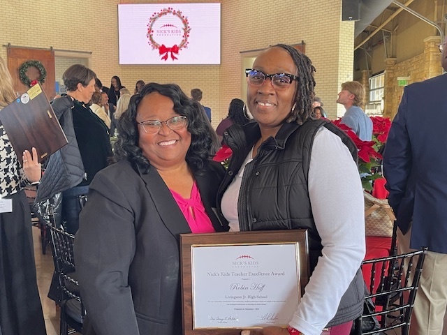 Principal Pace and Ms. Huff, Nick's Kids Award Recipient