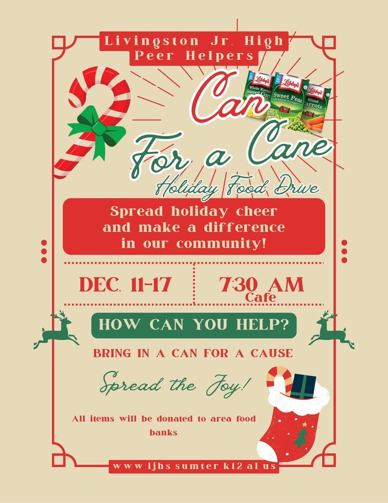 Peer Helpers canned food drive Dec 11th to 17th