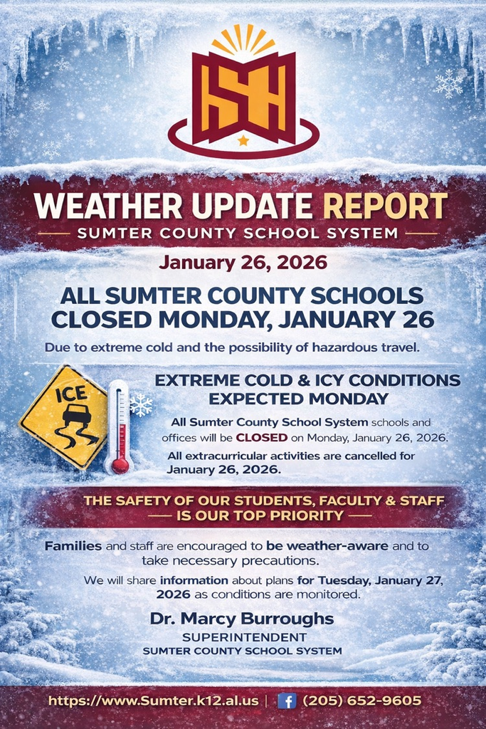 Weather Report Update: Sumter County Schools Closed, January 26, 2026.