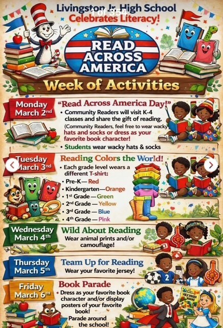 Read Across America week of activities March 2-6.