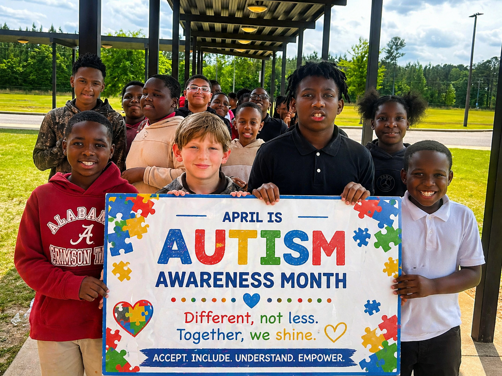 students holding autism poster