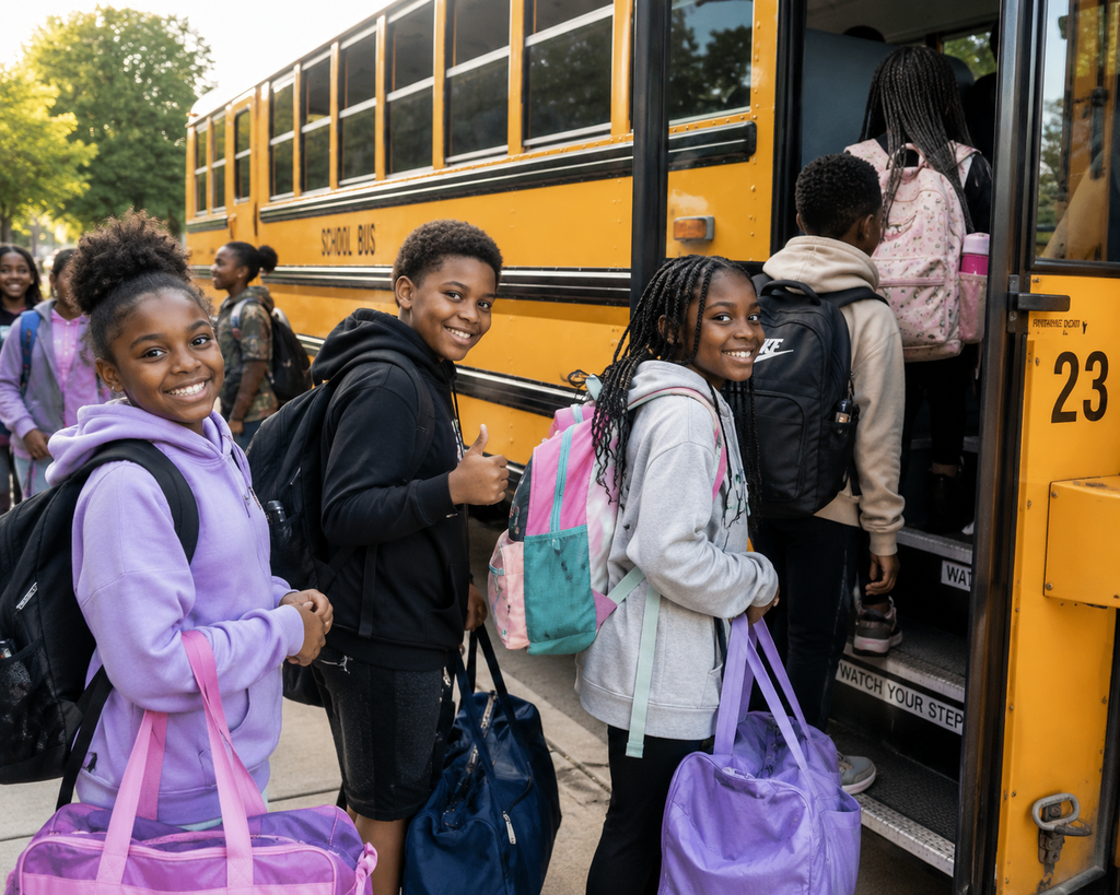 Students getting on the school bus