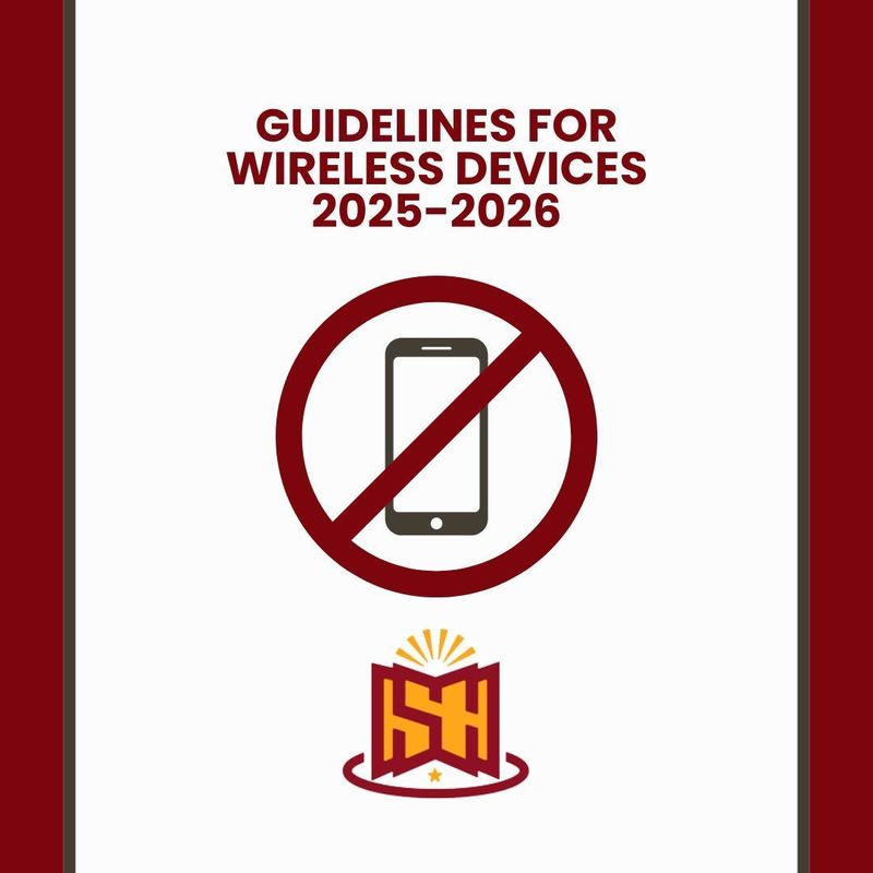 Alt text: "Poster titled 'Guidelines for Wireless Devices 2025-2026' features a crossed-out phone symbol, conveying restricted use. A logo appears below."