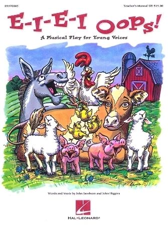 E-I-E-I Oops Poster with farm animals infront of a red barn.