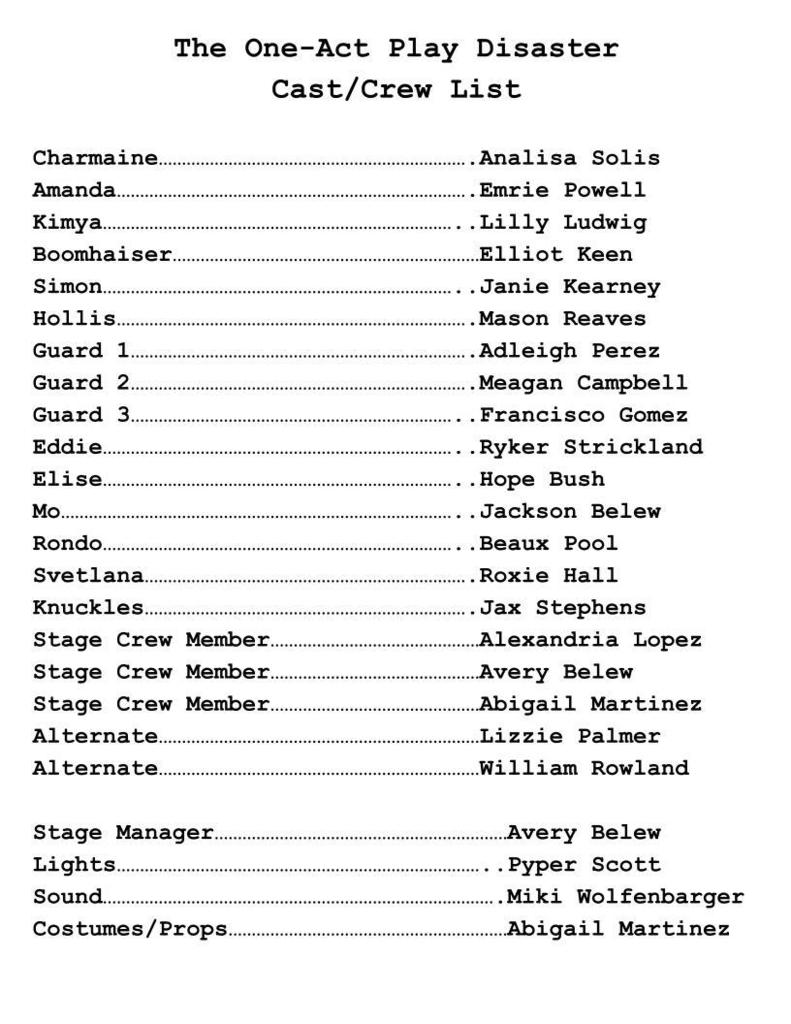 The OAP Disaster cast list announcement (1)