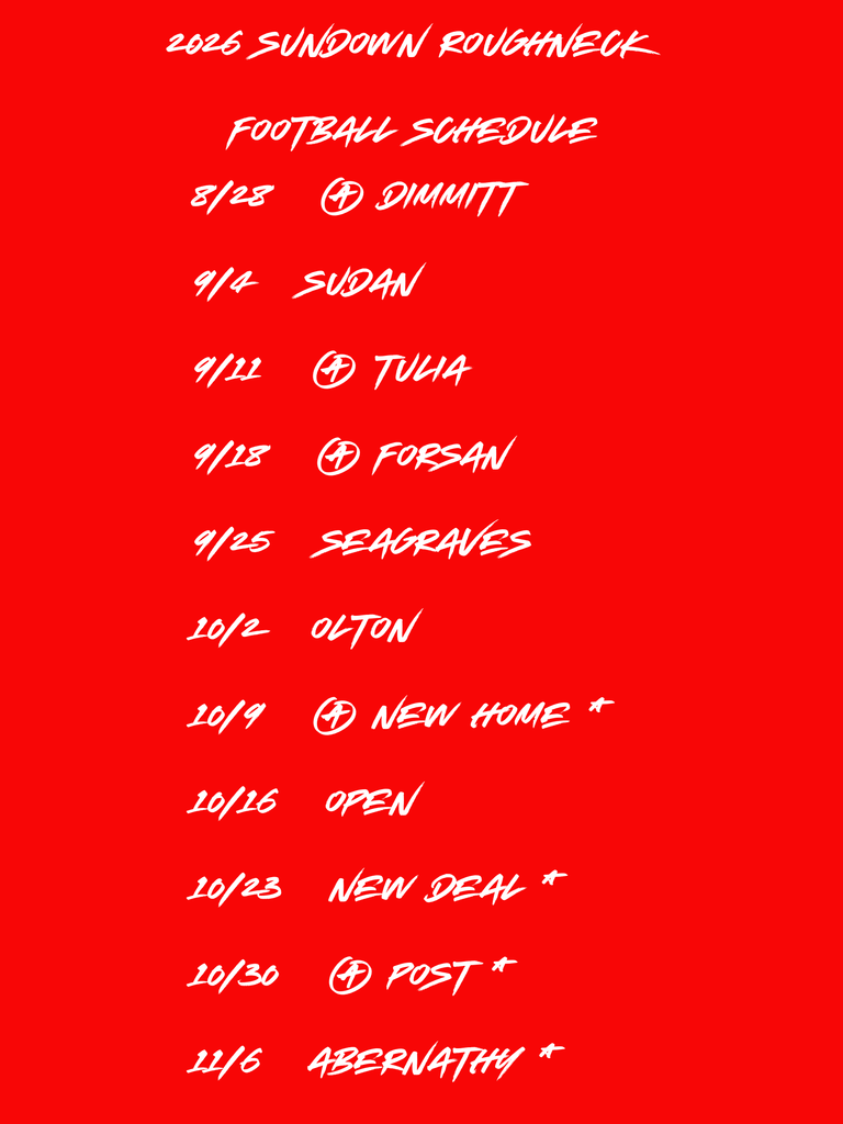 2026 Sundown Roughneck Football Schedule