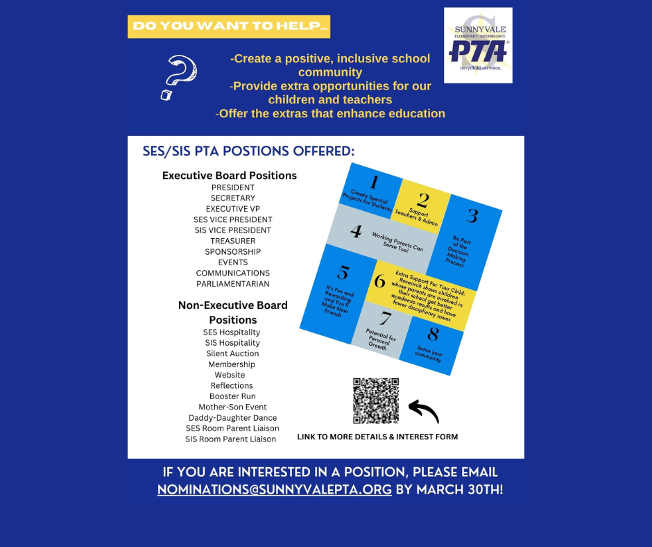 PTA Interest Form https://docs.google.com/forms/d/e/1FAIpQLSe8iTGWH2soUwM1ZdzsM8_dGVJqLsPnGunyzNW4DFBF2en49Q/viewform