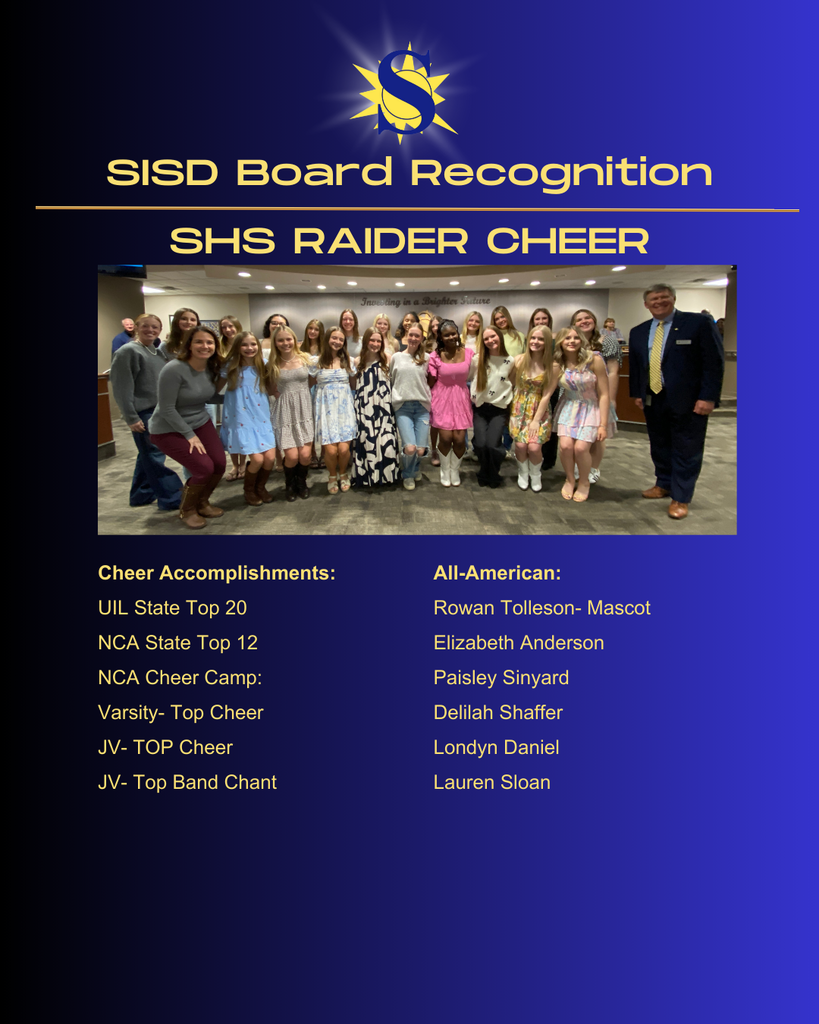 SISD Board Recognition - Cheer