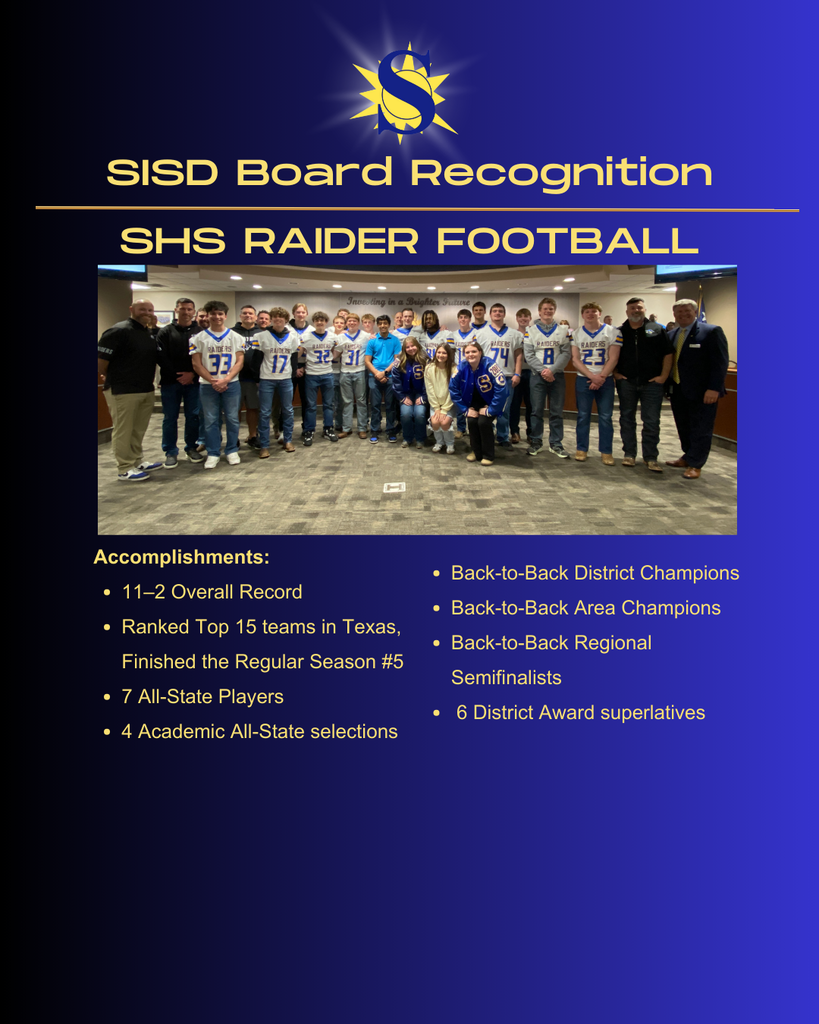 SISD Board Recognition - Raider Football
