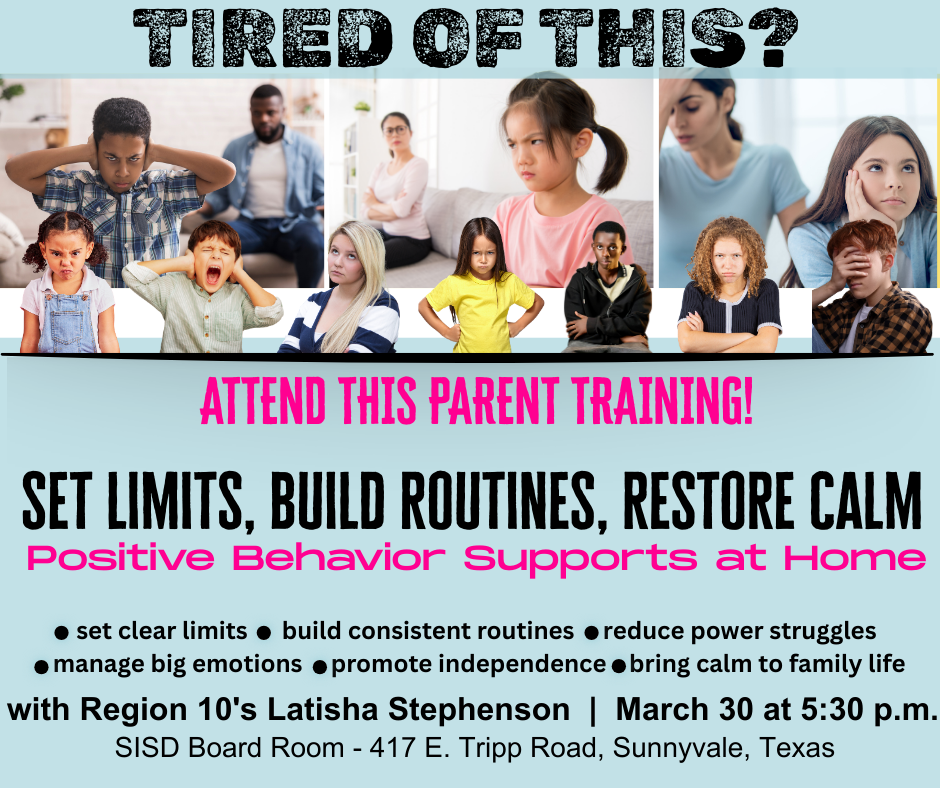 Parent Training: Positive Behavior Supports at Home - March 30 at SISD Board Room