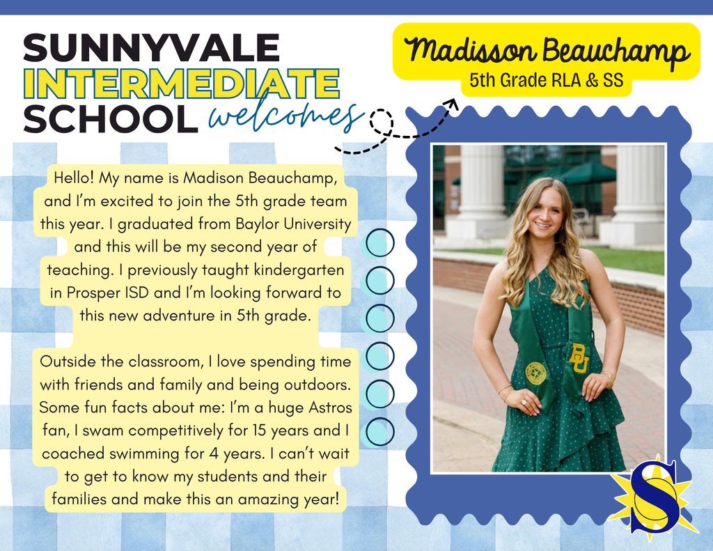 New 5th Grade Teacher- Ms. Beauchamp