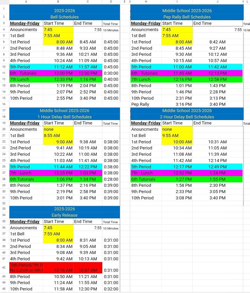 MS Bell Schedule
