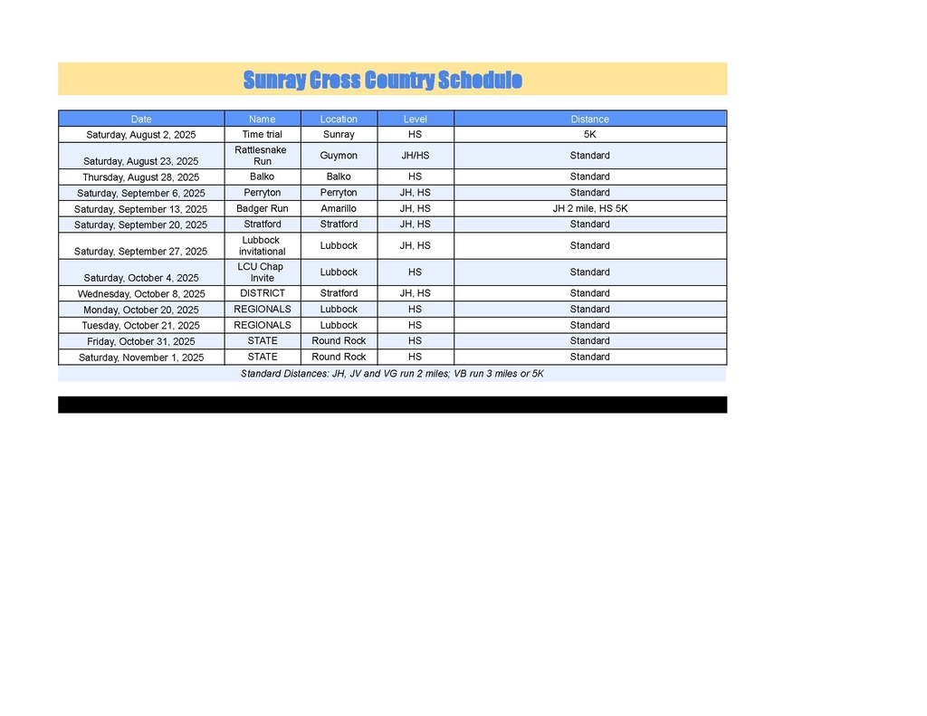 JH & HS Cross Country Schedule