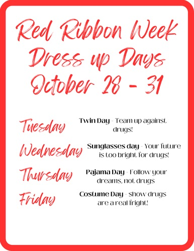 elementary and middle school red ribbon week dress up days 