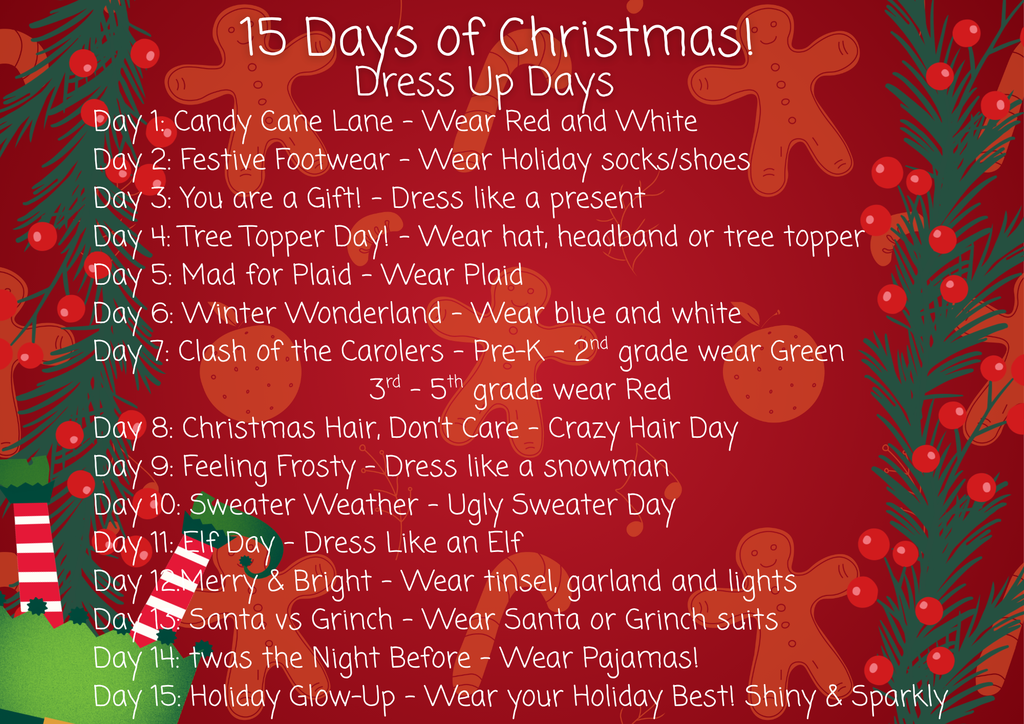 15 days of Christmas dress up days