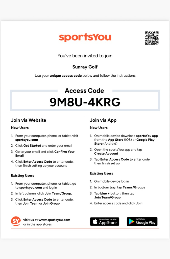 sports you access code