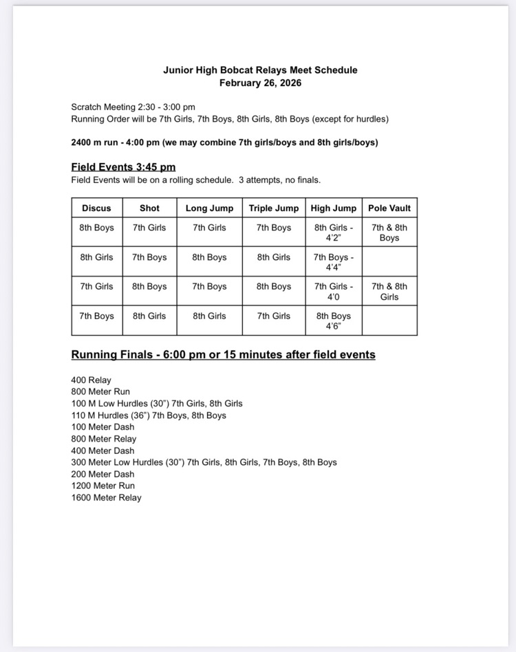track meet for JH bobcat relays  