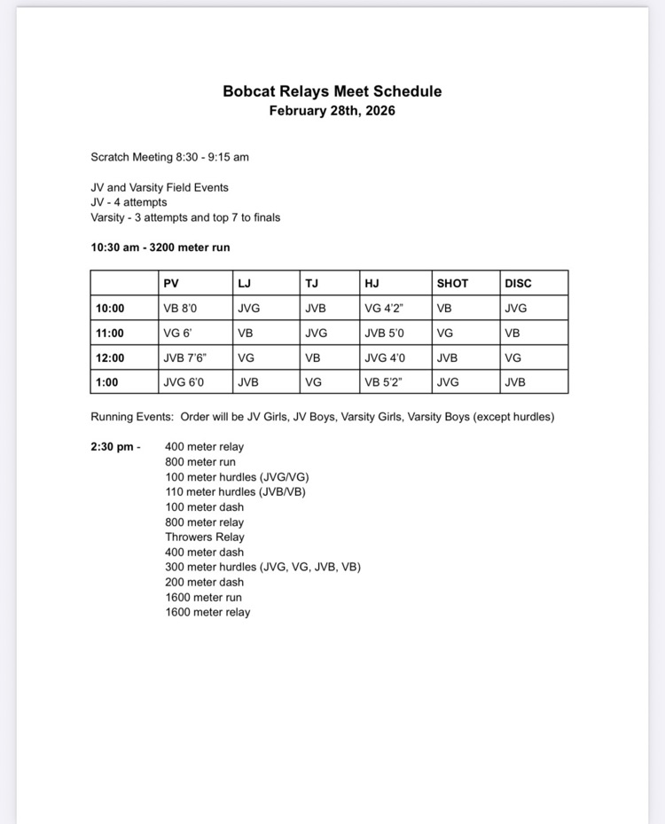 schedule for hs bobcat relays 