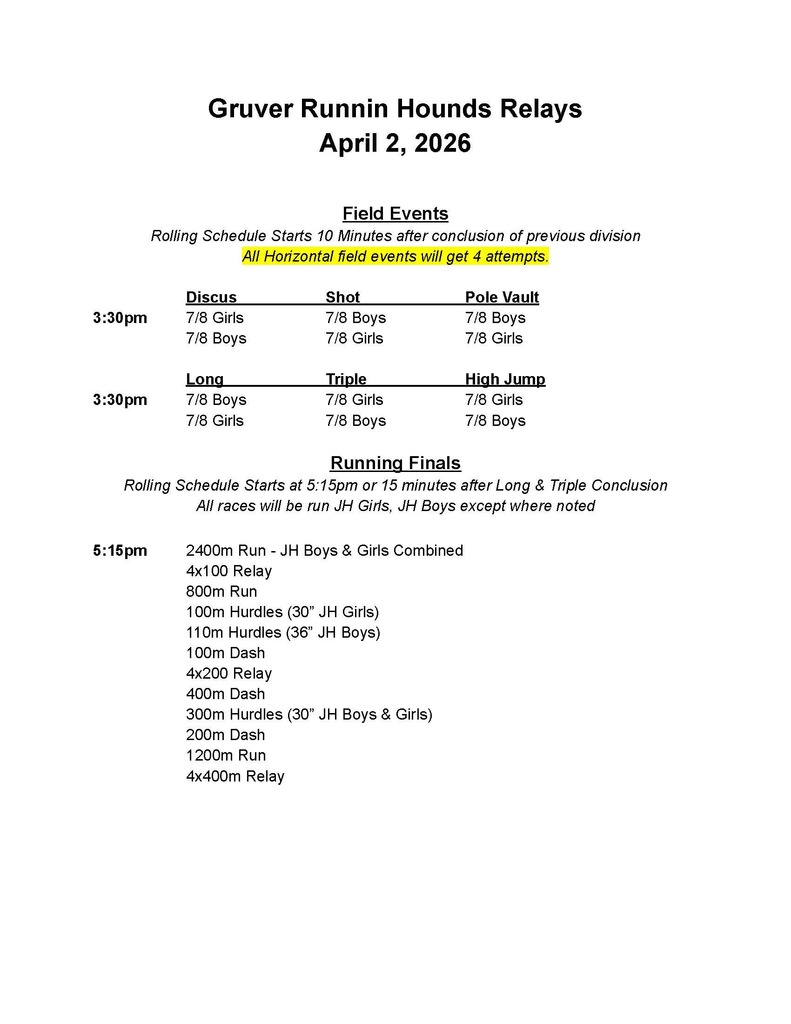 JH Gruver track meet schedule