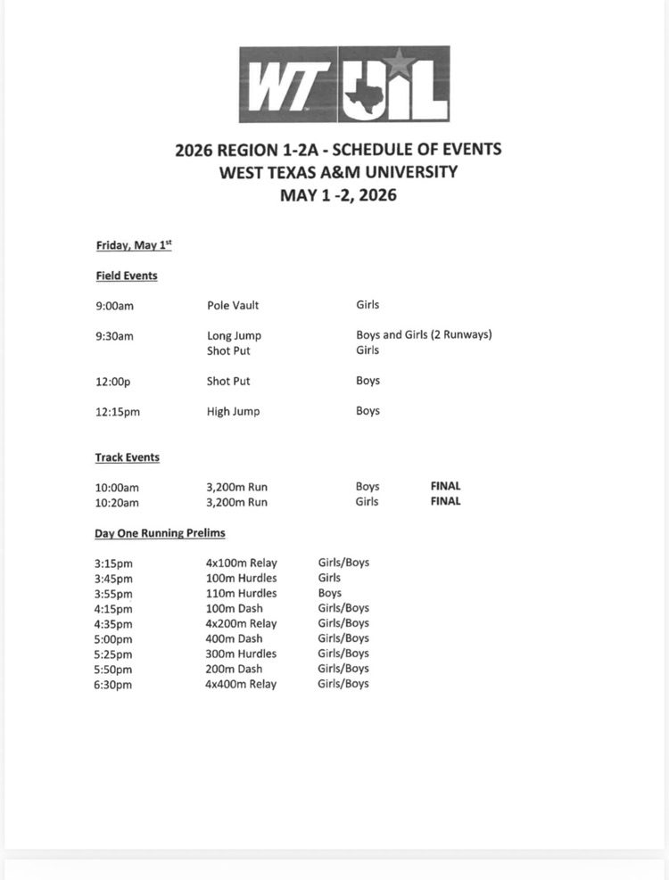 regional track schedule 