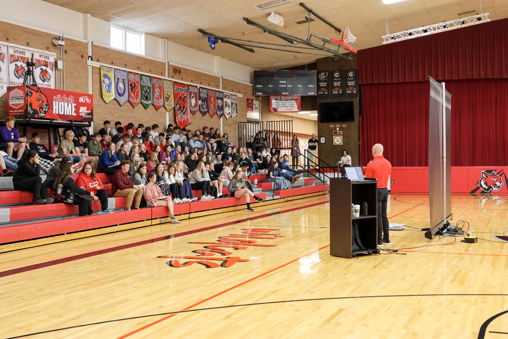 Ty Betka speaking to the high schoolers. 