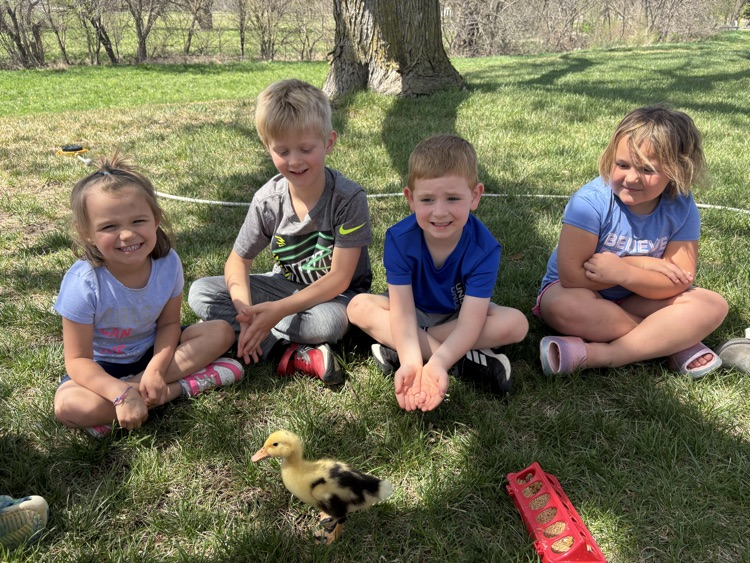 Preschoolers enjoyed spending time with the duckling 