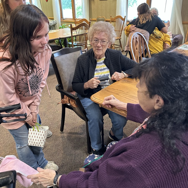 Student interacting the with residents.