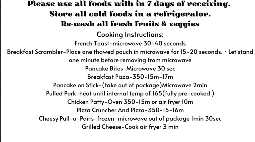 food instructions