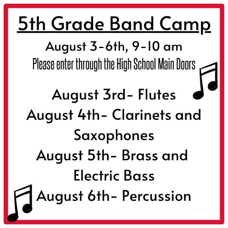 5th Grade Band Camp Info