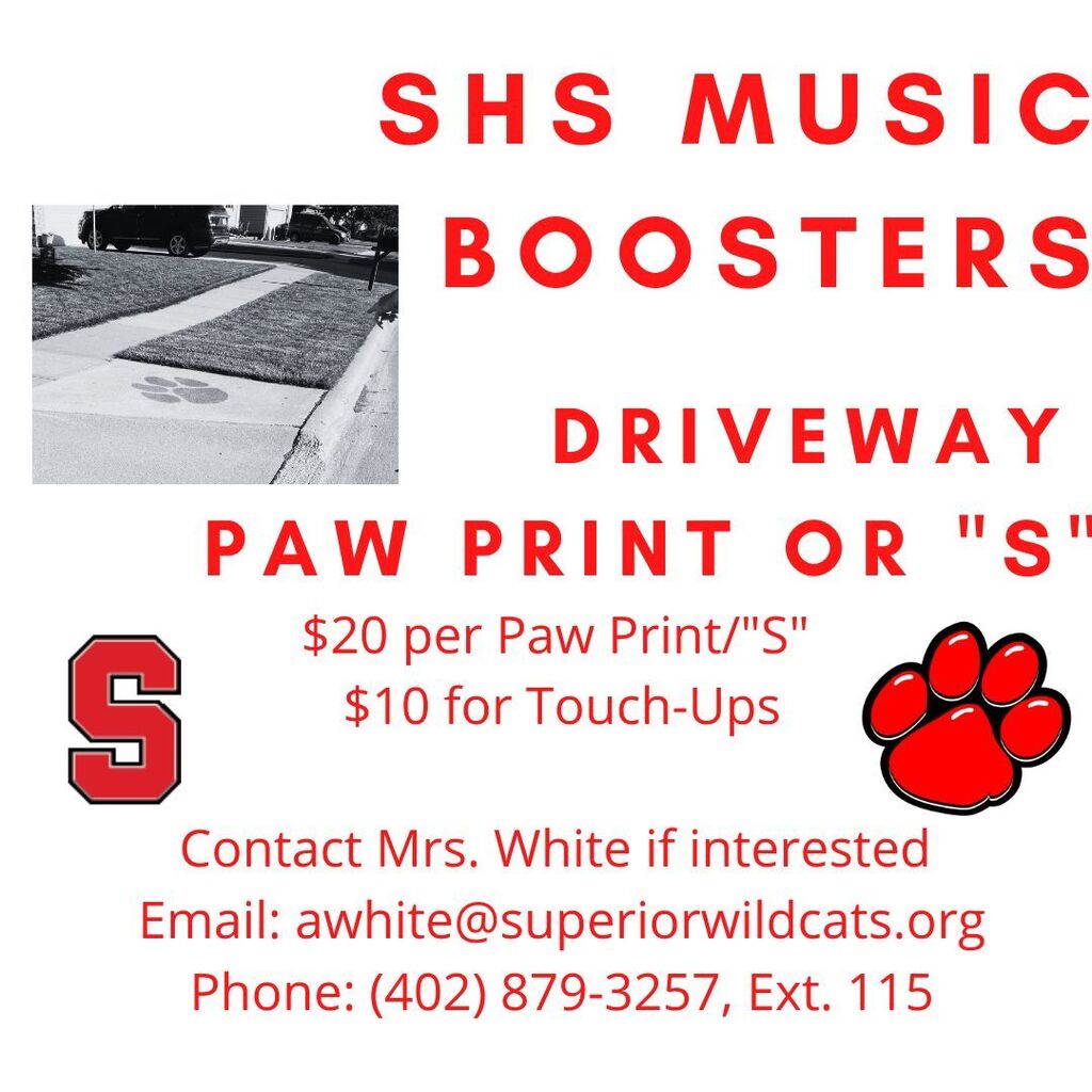 Driveway paw prints or Superior "S" logo for sale - contact Mrs. White