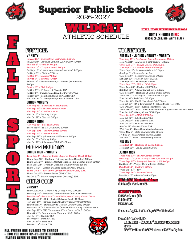 Fall Sports Schedule 26-27